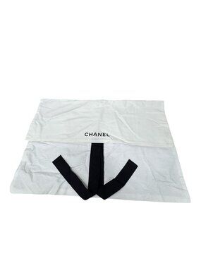 Chanel White Dust Bag With Black Ties 18"x13" Cotton Storage For Handbags Or Acc